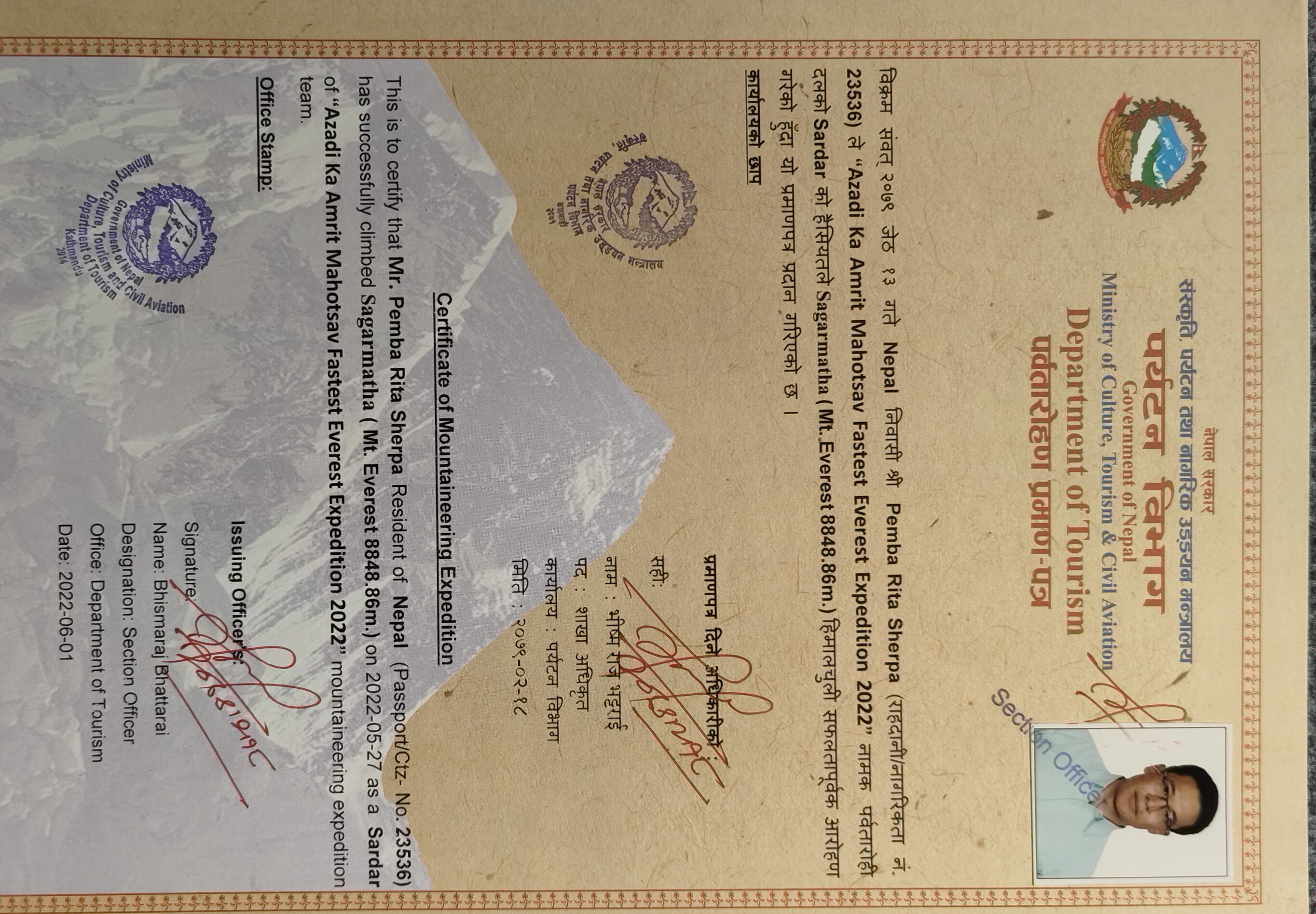 Everest Summit Certificate 2022